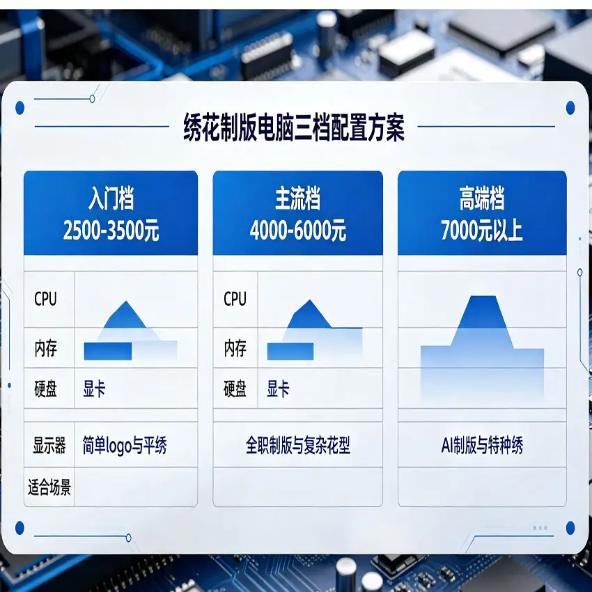入门主流高端三档绣花制版电脑配置对比